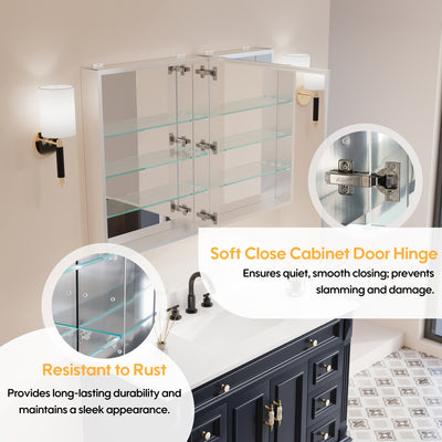 40 in. ×30 in. Copper-Free Tri-Views Mirror Medicine Cabinet with Adjustable Shelves and Dual Swing Doors