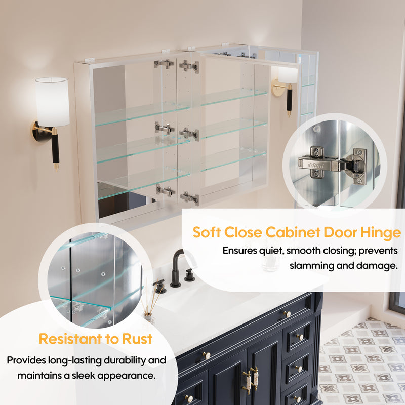 40 in. ×30 in. Copper-Free Tri-Views Mirror Medicine Cabinet with Adjustable Shelves and Dual Swing Doors