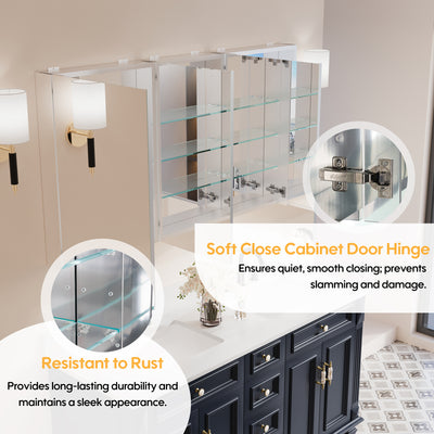 56 in. ×30 in. Copper-Free Tri-Views Mirror Medicine Cabinet with Adjustable Shelves and 3 Doors