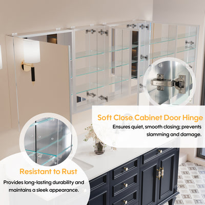 64 in. ×30 in. Copper-Free Tri-Views Mirror Medicine Cabinet with Adjustable Shelves and 3 Doors