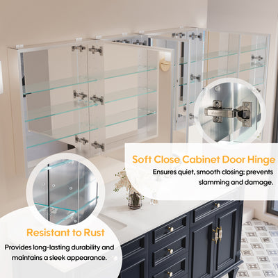64 in. ×30 in. Copper-Free Tri-Views Mirror Medicine Cabinet with Adjustable Shelves and 3 Doors