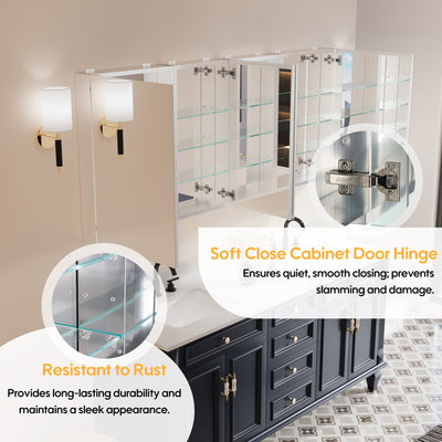 72 in. ×30 in. Copper-Free Tri-Views Mirror Medicine Cabinet with Adjustable Shelves and Dual Swing Doors