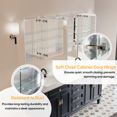 72 in. ×30 in. Copper-Free Tri-Views Mirror Medicine Cabinet with Adjustable Shelves and Dual Swing Doors