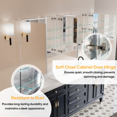 80 in. ×30 in. Copper-Free Tri-Views Mirror Medicine Cabinet with Adjustable Shelves and Dual Swing Doors