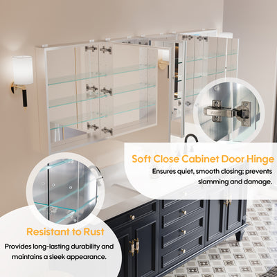 80 in. ×30 in. Copper-Free Tri-Views Mirror Medicine Cabinet with Adjustable Shelves and Dual Swing Doors