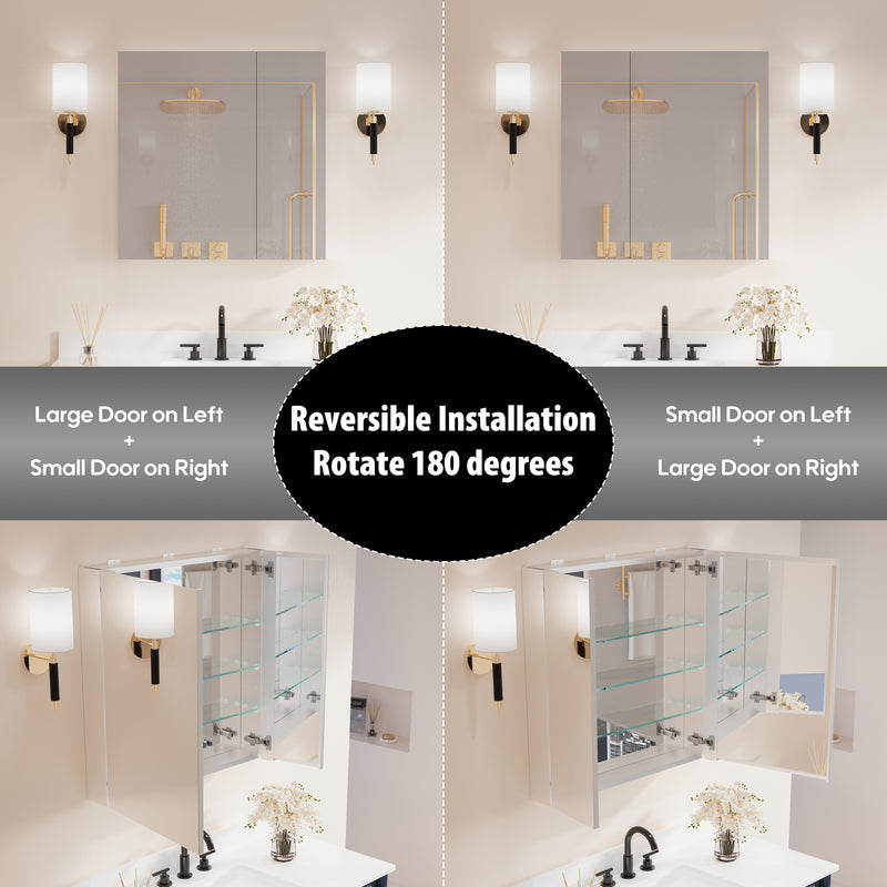 30 in.x 30 in. Copper-Free Tri-Views Mirror Cabinet with Adjustable Shelves and Dual Swing Doors
