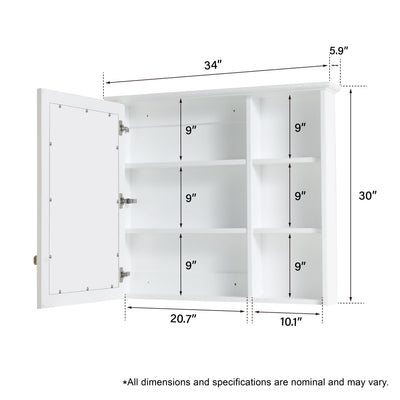 34-in x 30-in Solid Wood Framed Medicine Cabinet with Four Shelvs White
