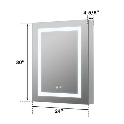 24" x 30" LED Lighted Surface/Recessed Mount Silver Mirrored Medicine Cabinet with Outlet Right Side