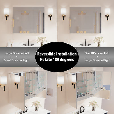 36 in.x 30 in. Copper-Free Tri-Views Mirror Cabinet with Adjustable Shelves and Dual Swing Doors