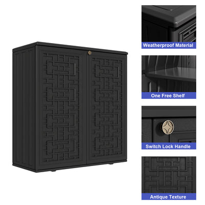 60-Gallon Outdoor Storage Cabinet, Waterproof HDPE Resin Deck Box with One Shelf for Garden Tools, Patio Cushions
