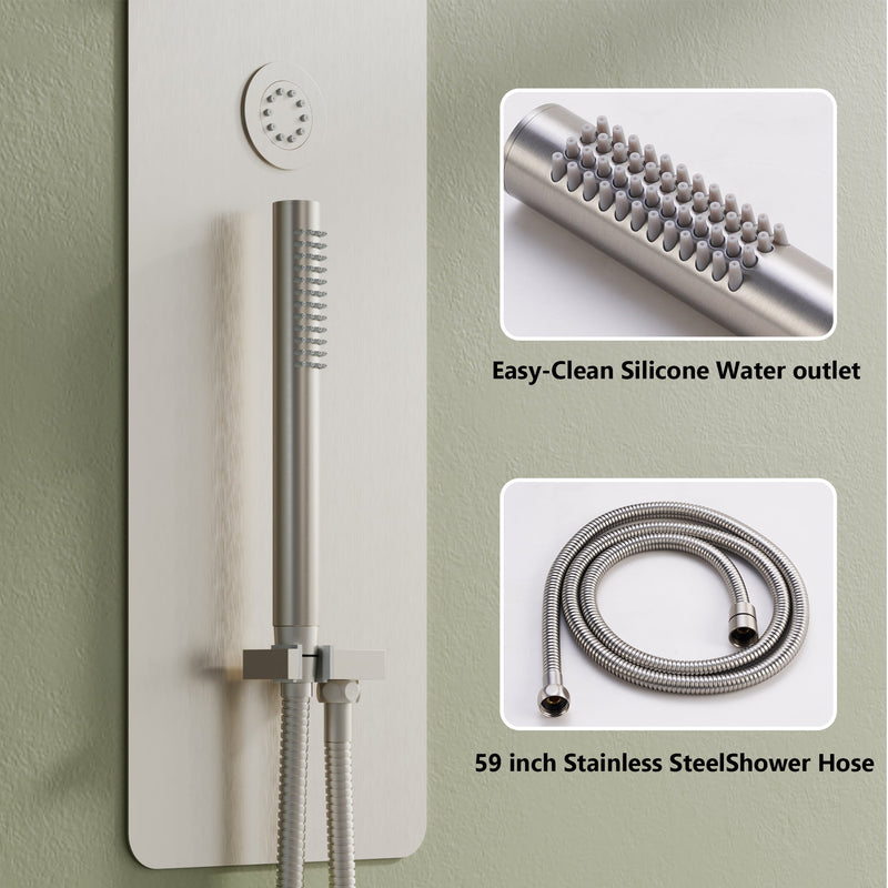 Luxury Thermostatic 4-Function Stainless Steel Shower System with Ultra-Thin Dual-Function Rainfall Head, Handheld, Body Jets