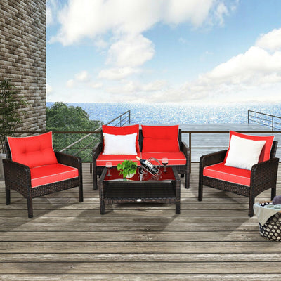 4 Pieces Patio Rattan Free-Combination Sofa Set with Cushion and Coffee Table