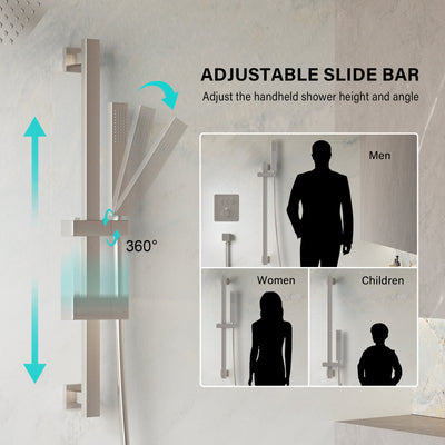 3-Function 10" Stainless Steel Shower System with Dual Mounting Options Wall-Mounted & Ceiling-Mounted, Sliding Bar