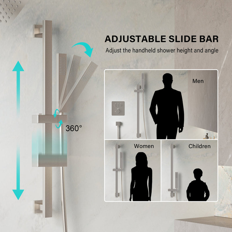 3-Function 10" Stainless Steel Shower System with Dual Mounting Options Wall-Mounted & Ceiling-Mounted, Sliding Bar