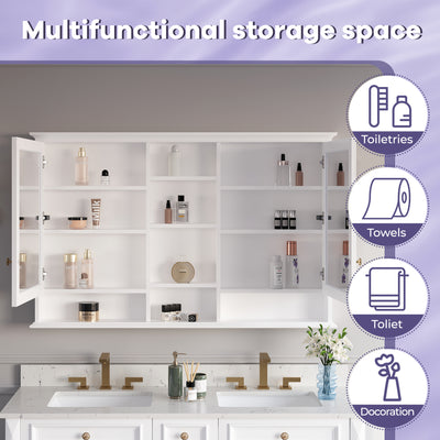 55 in. W x 35 in. H Rectangular Wood Frame Surface Mount Soft Close Medicine Cabinet with Mirror