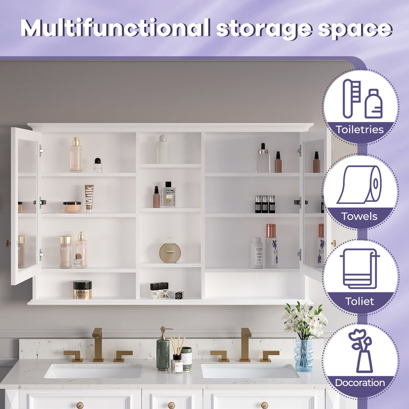 55 in. W x 35 in. H Rectangular Wood Frame Surface Mount Soft Close Medicine Cabinet with Mirror