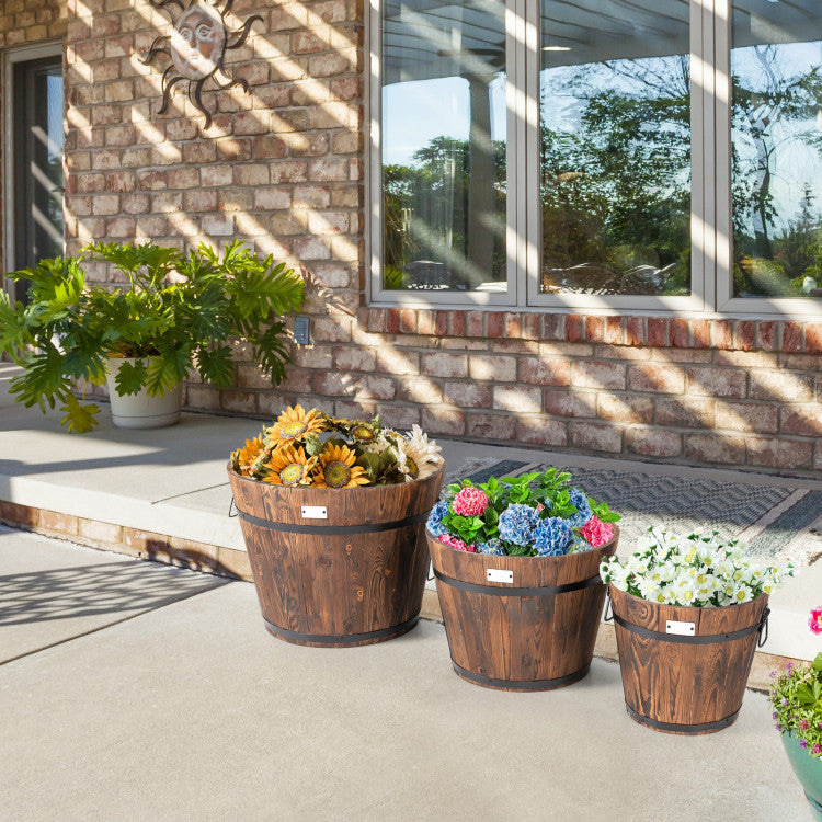 3 Pieces Wooden Planter Barrel Set with Multiple Size