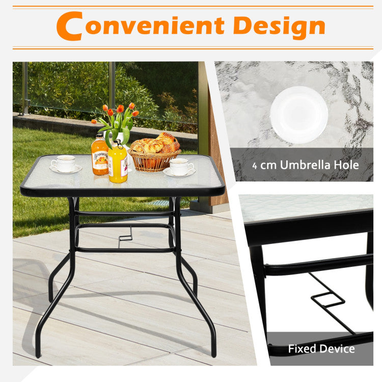 32 Inch Patio Tempered Glass Steel Frame Square Table