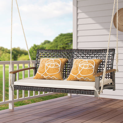 2-Person Rattan Hanging Porch Swing Chair