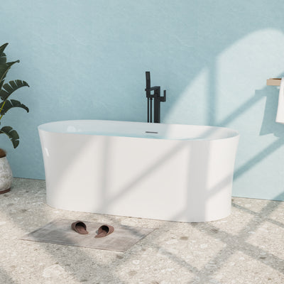 67 Acrylic Freestanding Soaking Bathtub in White with Overflow and Drain