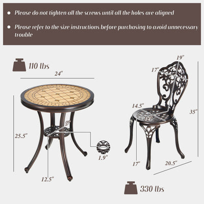3-Piece All-Weather Cast Aluminum Patio Bistro Set