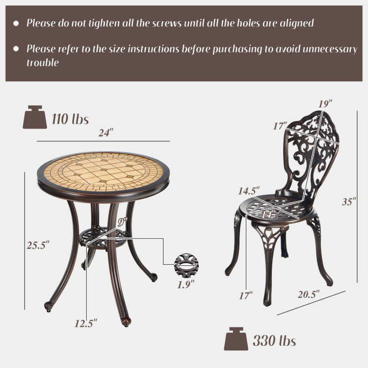 3-Piece All-Weather Cast Aluminum Patio Bistro Set