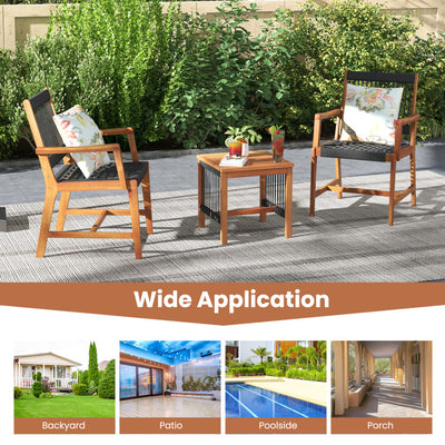 3 Pieces Acacia Wood Patio Furniture Set with Armchairs Coffee Table