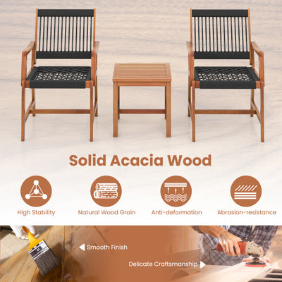 3 Pieces Acacia Wood Patio Furniture Set with Armchairs Coffee Table