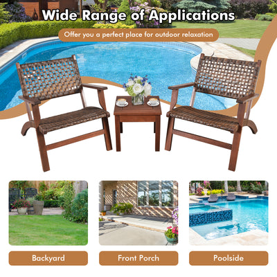 3 Pieces Outdoor Wooden Patio Rattan Furniture Set