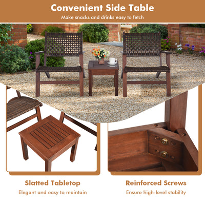 3 Pieces Outdoor Wooden Patio Rattan Furniture Set