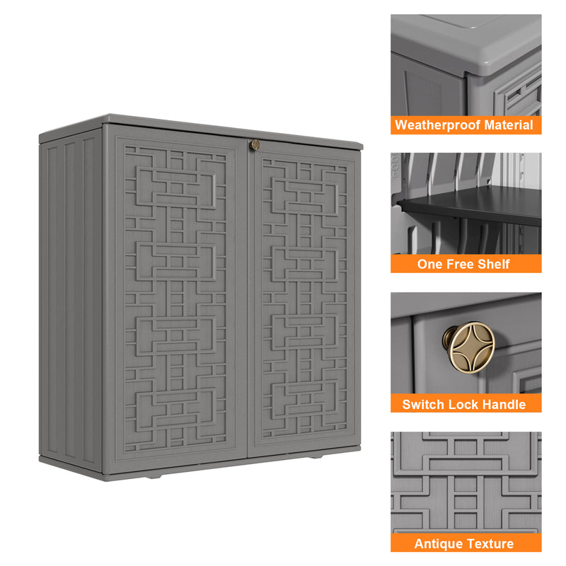 60-Gallon Outdoor Storage Cabinet, Waterproof HDPE Resin Deck Box with One Shelf for Garden Tools, Patio Cushions