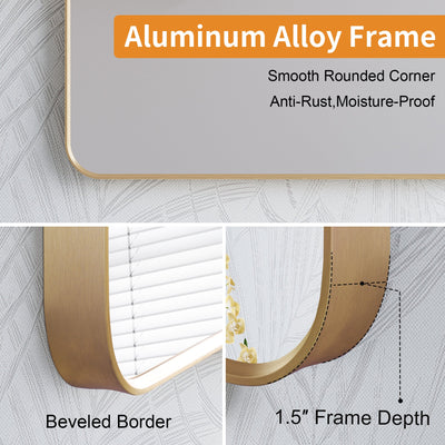 28 in. W x 36 in. H Arched Aluminum Framed Wall Bathroom Vanity Mirror in Brushed Gold