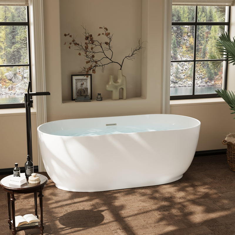 67 Acrylic Freestanding Soaking Bathtub in White with Overflow and Drain
