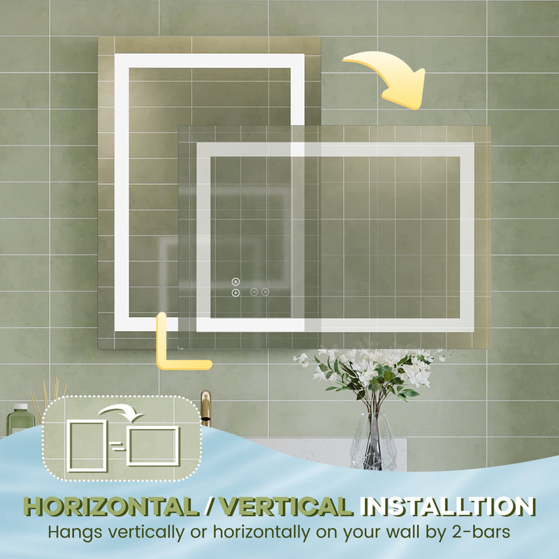 20 in. W x 28 in. H Frameless Rectangular LED Light Bathroom Mirror