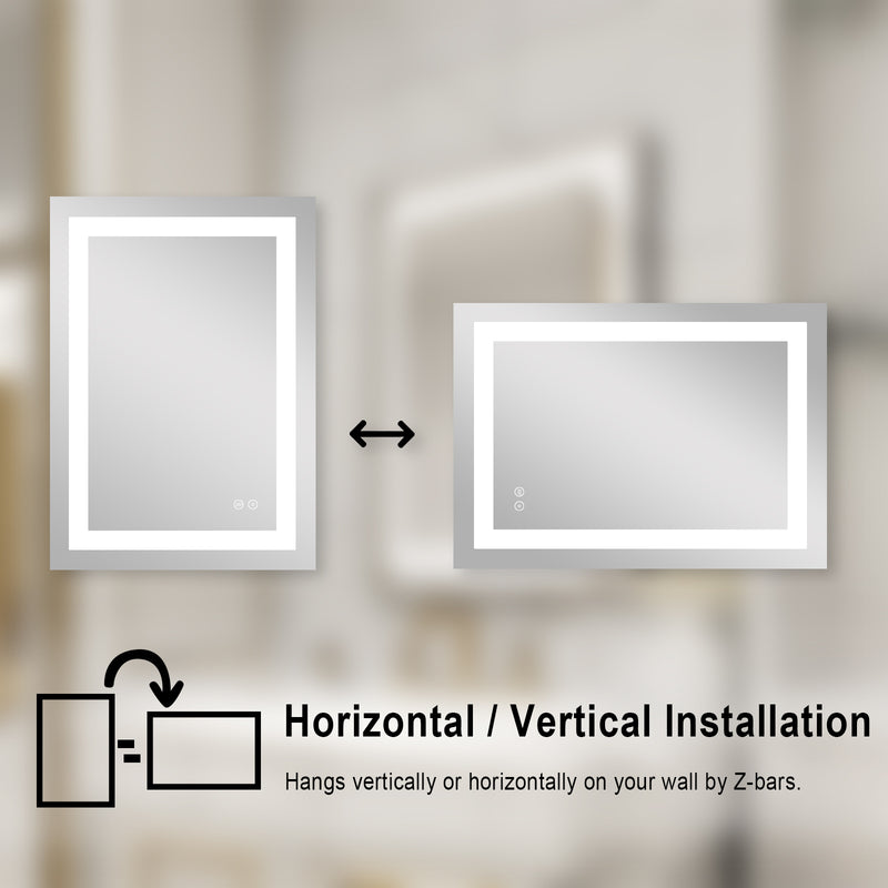 20 in. W x 28 in. H Frameless Rectangular LED Light Bathroom Mirror