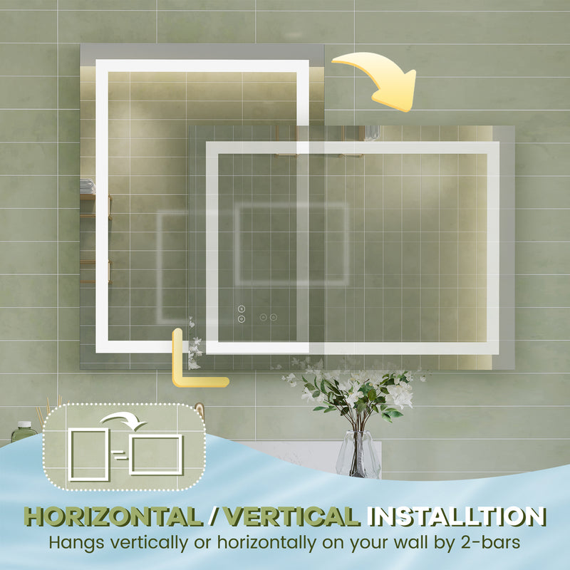 24 in. W x 32 in. H Frameless Rectangular LED Light Bathroom Mirror