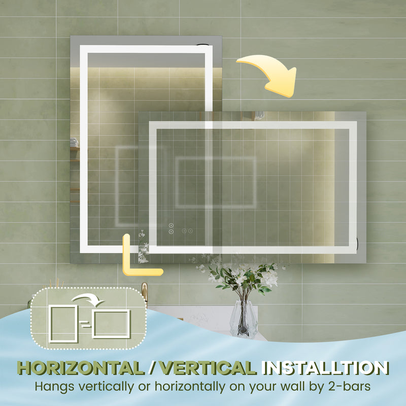 24 in. W x 36 in. H Frameless Rectangular LED Light Bathroom Mirror