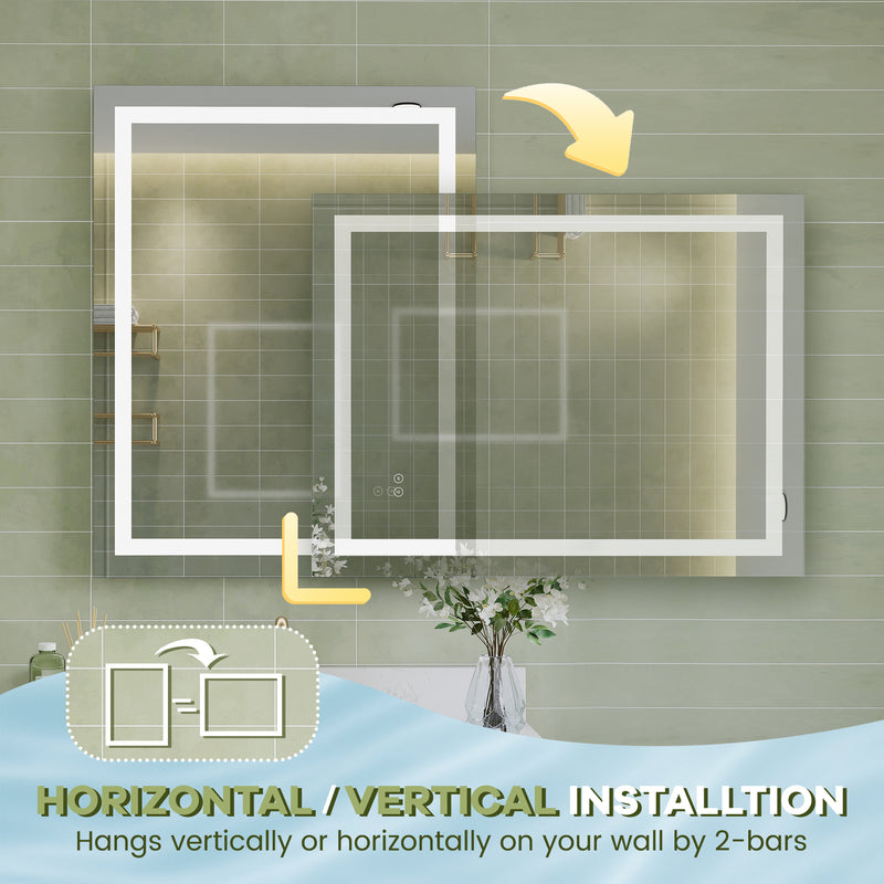 28 in. W x 36 in. H Frameless Rectangular LED Light Bathroom Mirror