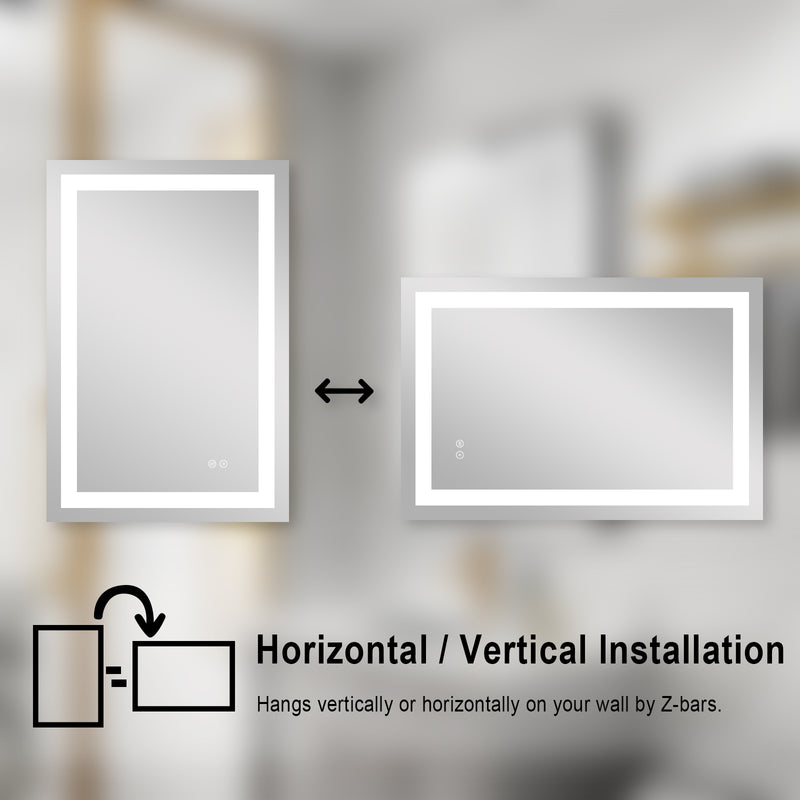 24 in. W x 36 in. H Frameless Rectangular LED Light Bathroom Mirror