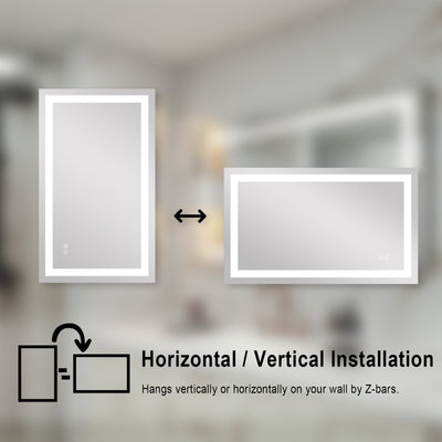 40 in. W x 24 in. H Frameless Rectangular LED Light Bathroom Mirror