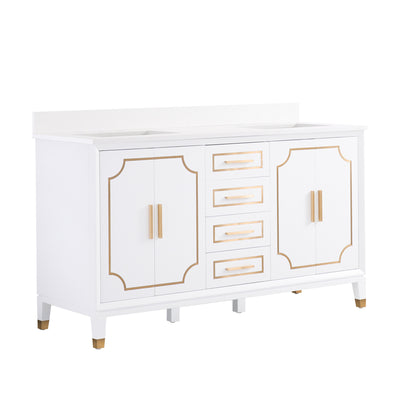 60 in. W x 22 in. D x 35 in. H Freestanding Bathroom Vanity in White with Carrara White Quartz Vanity Top