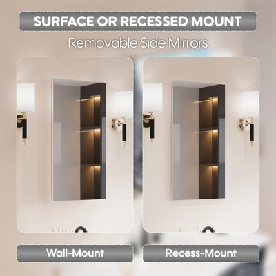 16 in. ×30 in. Copper-Free Tri-Views Mirror Medicine Cabinet with Adjustable Shelves and Right Swing Door