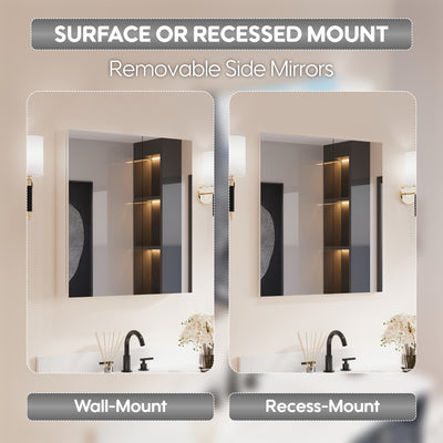 28 in. ×30 in. Copper-Free Tri-Views Mirror Medicine Cabinet with Adjustable Shelves and Dual Swing Doors