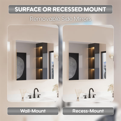 36 in. ×30 in. Copper-Free Tri-Views Mirror Medicine Cabinet with Adjustable Shelves and Dual Swing Doors