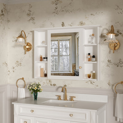 42 in. W x 30 in. H Rectangular Wood Frame Surface Mount Soft Close Medicine Cabinet with Mirror