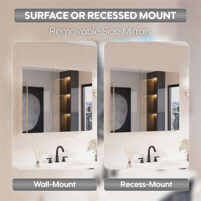 40 in. ×30 in. Copper-Free Tri-Views Mirror Medicine Cabinet with Adjustable Shelves and Dual Swing Doors