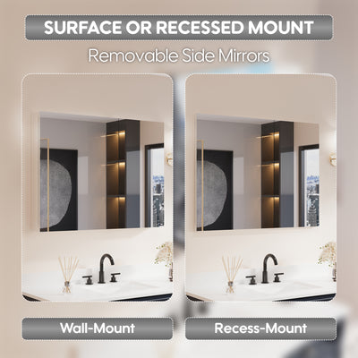 40 in. ×30 in. Copper-Free Tri-Views Mirror Medicine Cabinet with Adjustable Shelves and Dual Swing Doors