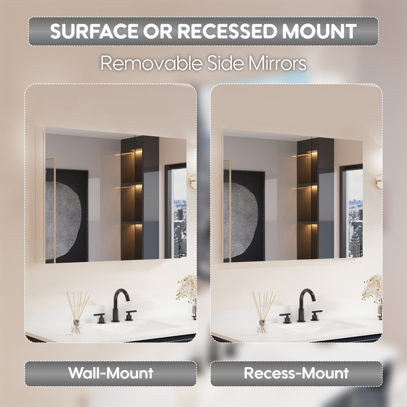 40 in. ×30 in. Copper-Free Tri-Views Mirror Medicine Cabinet with Adjustable Shelves and Dual Swing Doors