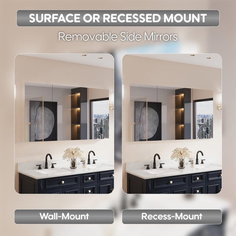 56 in. ×30 in. Copper-Free Tri-Views Mirror Medicine Cabinet with Adjustable Shelves and 3 Doors