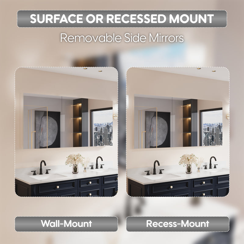 64 in. ×30 in. Copper-Free Tri-Views Mirror Medicine Cabinet with Adjustable Shelves and 3 Doors